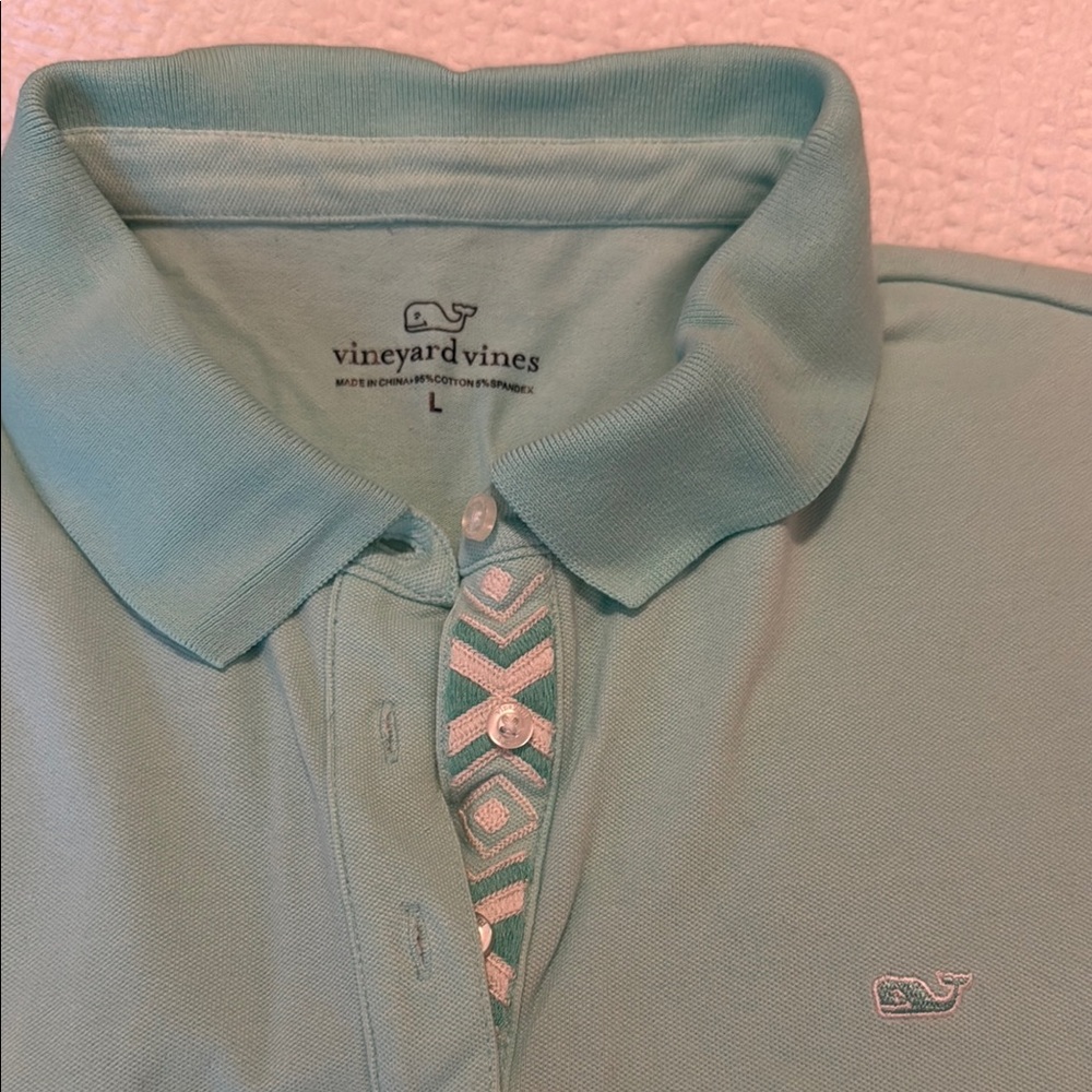 Vineyard Vines Women's Light Aqua Polo with Embroidered Whale